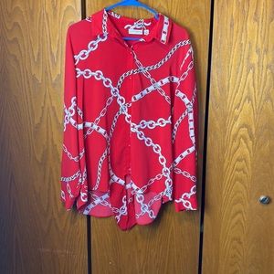 Susan graver red long sleeve chain blouse